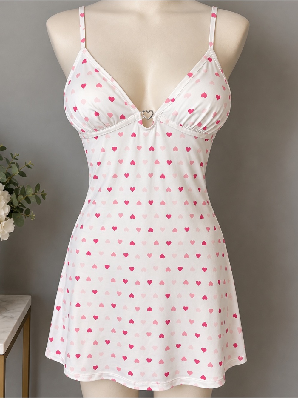 💕 La Vie en Rose Heart Print Chemise / Nightdress size Small